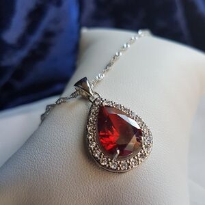 Swarovski Elements 925 Sterling Silver Garnet Red Teardrop Pendant Necklace NEW